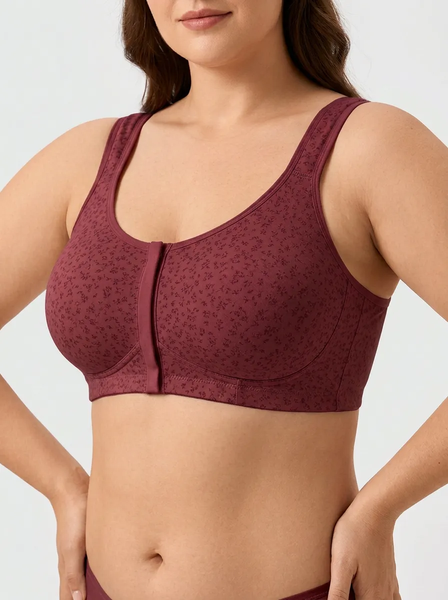 Women's Plus Size Blush Floral Front-Closure Full-Coverage Wireless Bralette