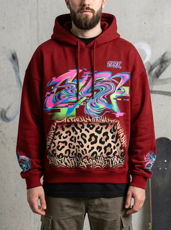 Men's Streetwear Graffiti Leopard Hoodie