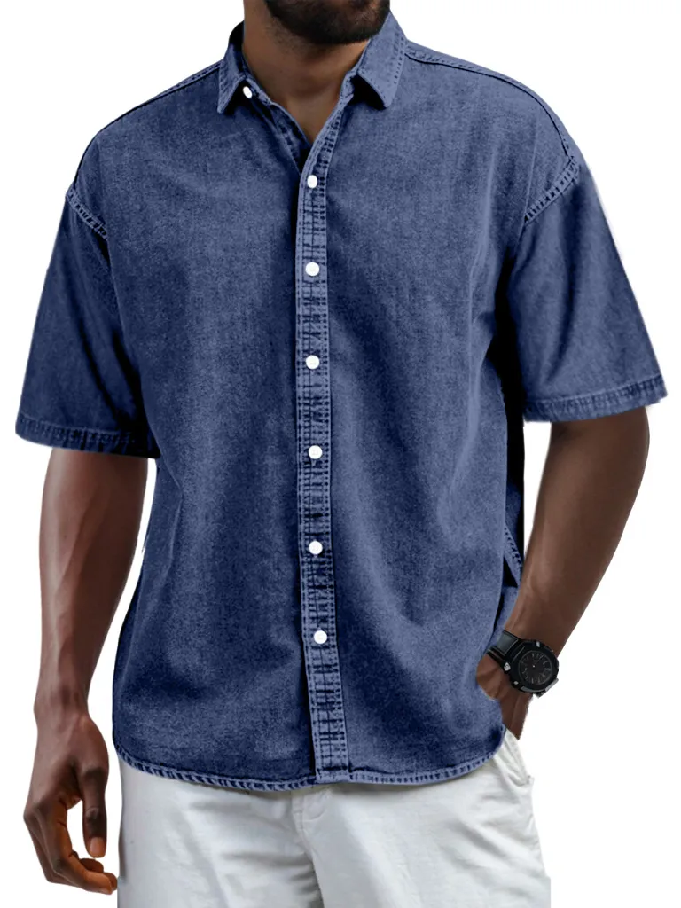 Short Sleeve Camp Collar Button Front Shirt