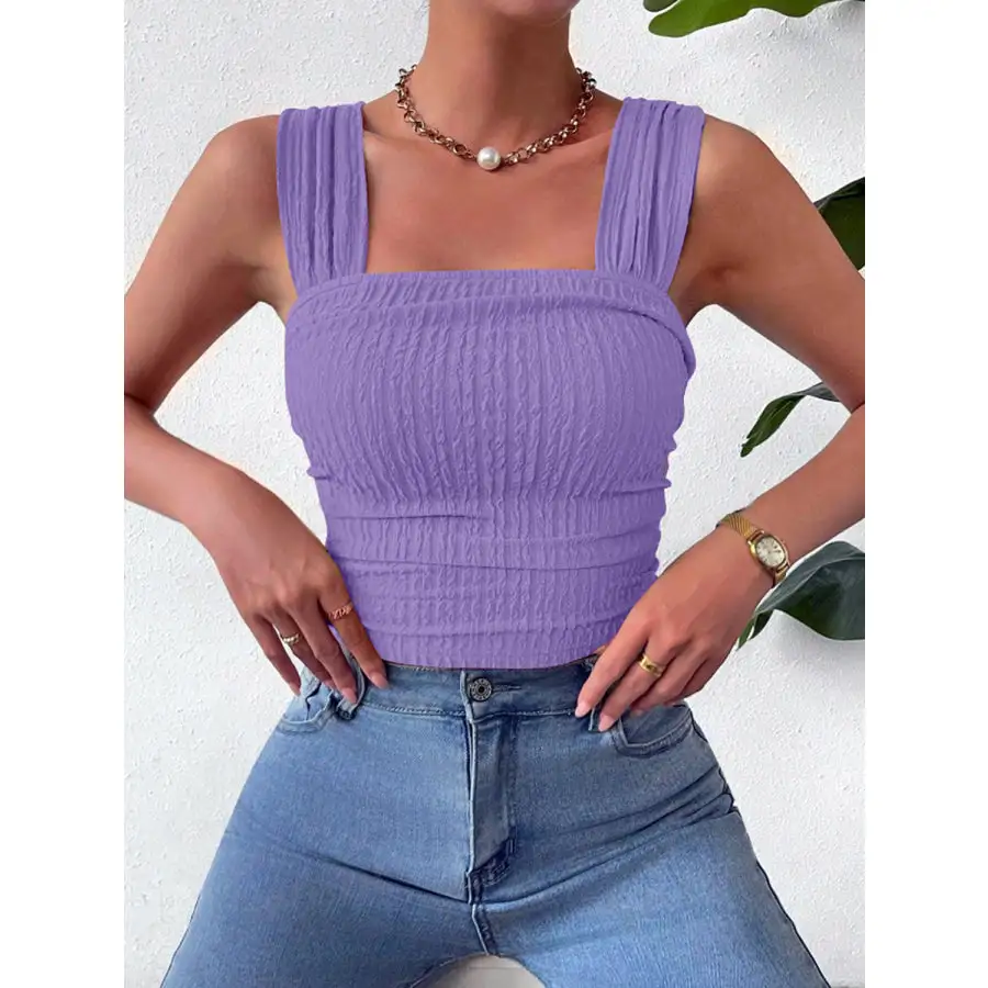 Textured Square Neck Wide Strap Tank