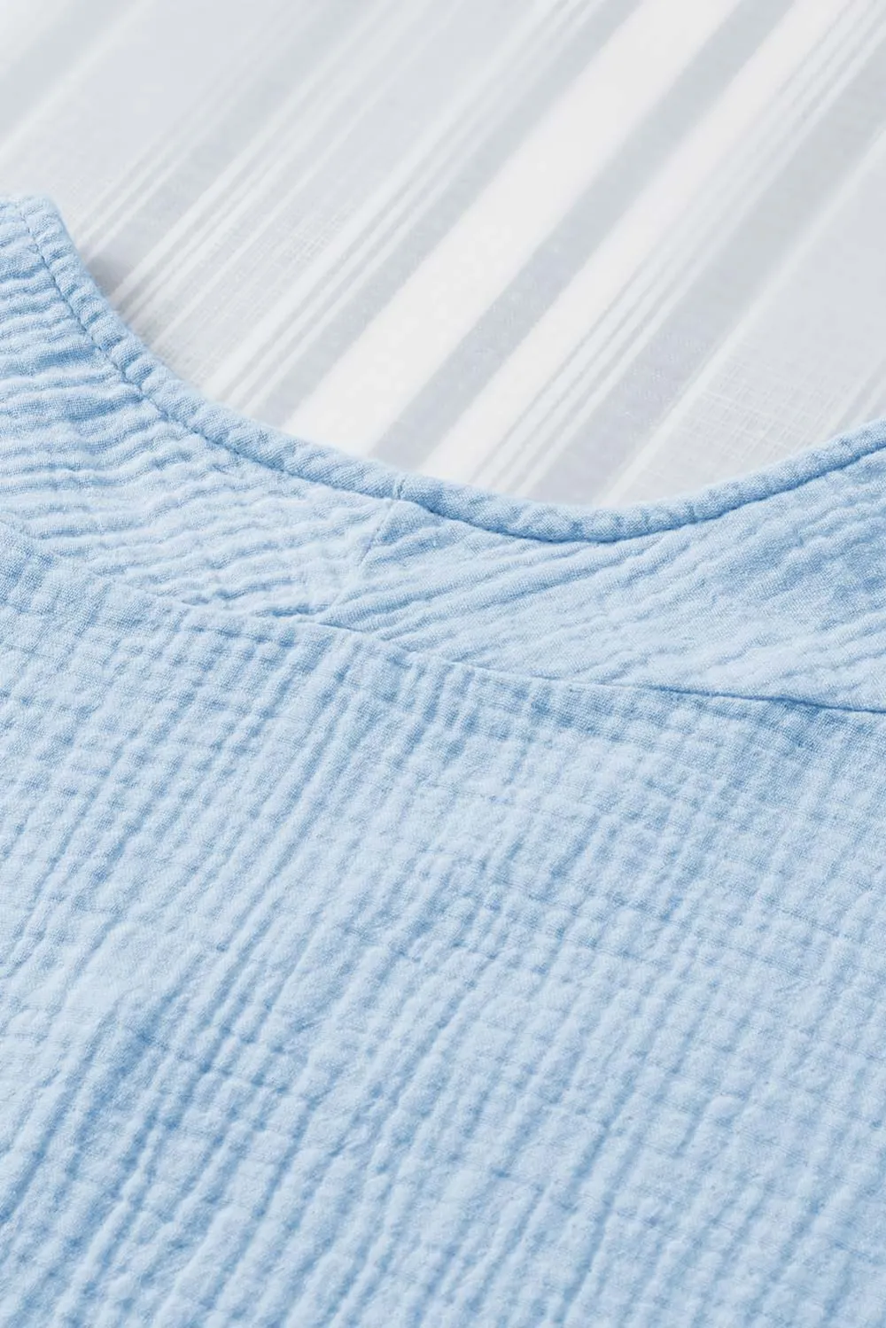 Sky Blue Frayed Batwing Sleeve Blouse
