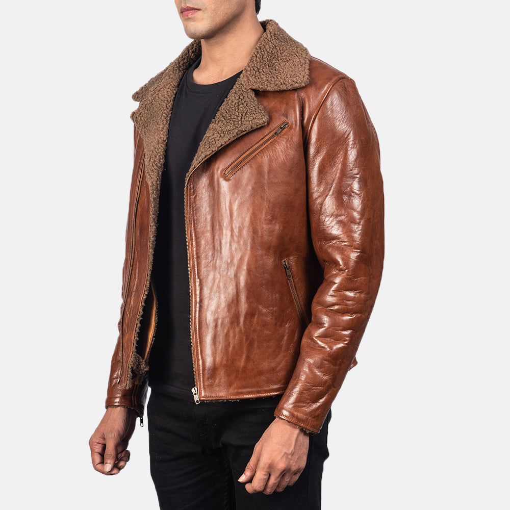 Men's Rugged Leather Shearling Jacket