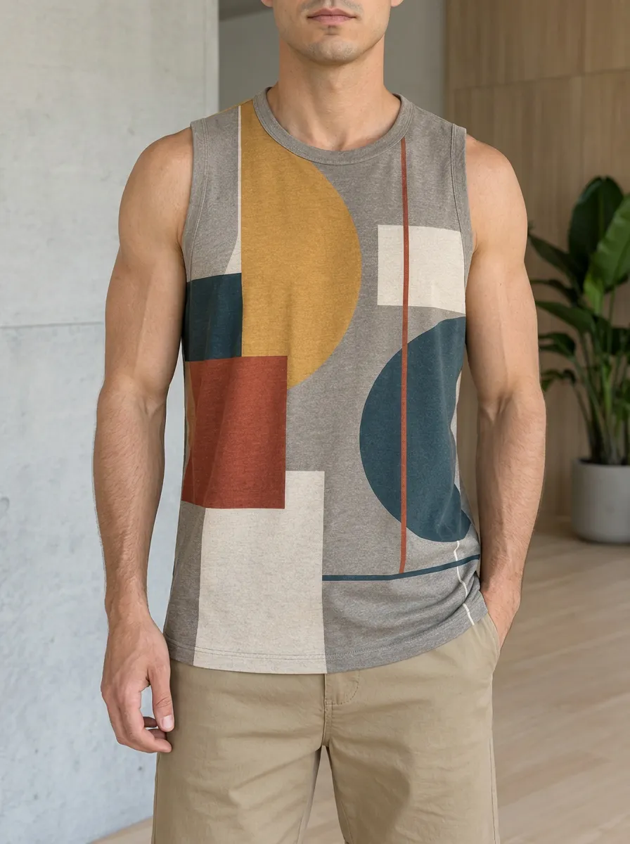 Men's Abstract Geometric Pattern Linear Tank Top