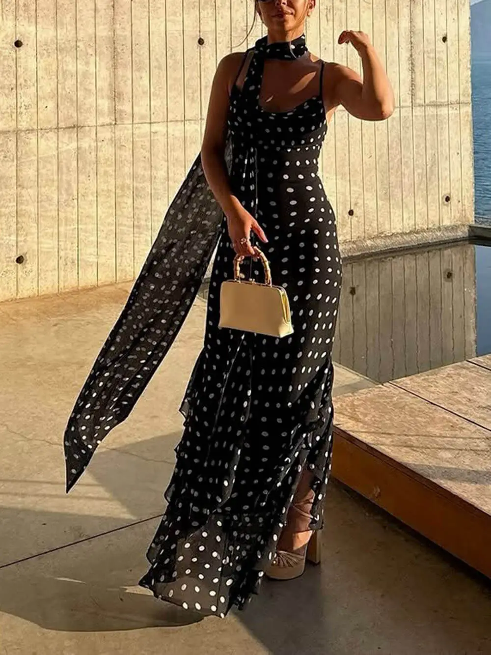 Delicate Polka Dot Print Maxi Dress