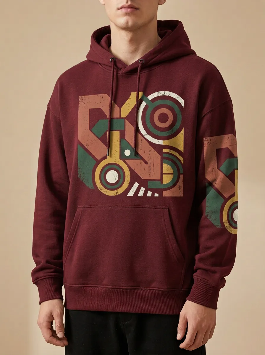 Unisex Distressed Graphic Sleeve Detail Hoodie