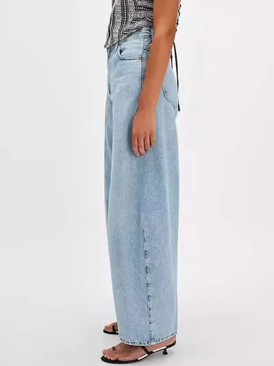 Straight Leg V Neck Denim Jeans