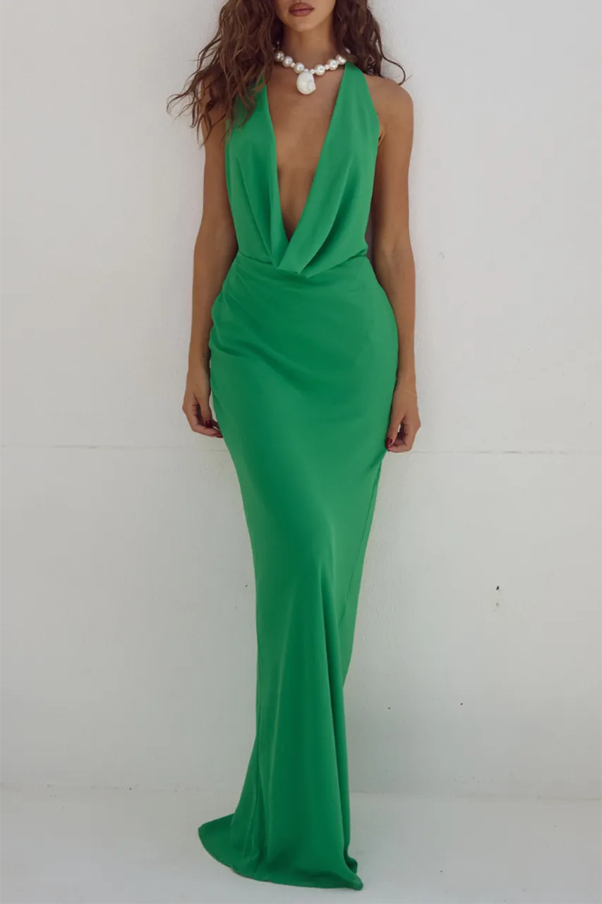 Deep V-Neck Fitted Maxi Dress