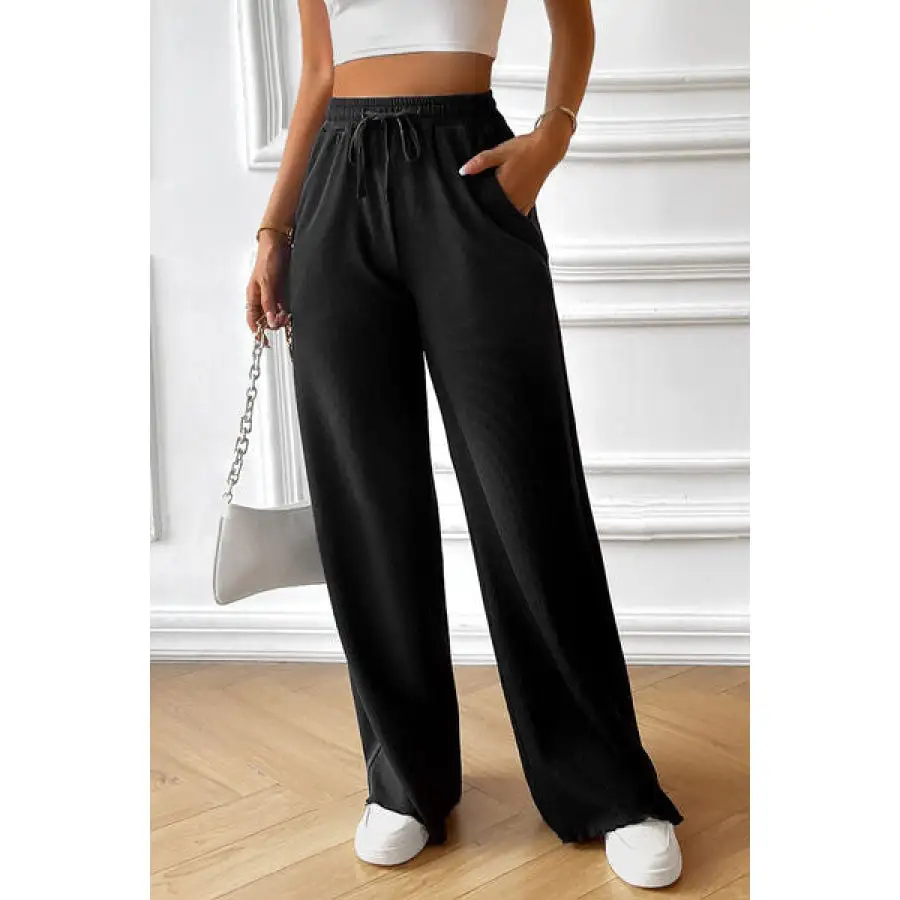 Drawstring Wide Leg Pants with Pocketed