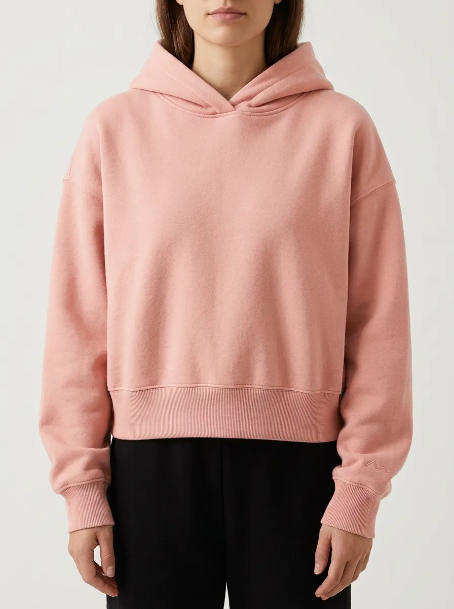 Women's Minimalist Dusty Pink Solid Color Pullover Hoodie