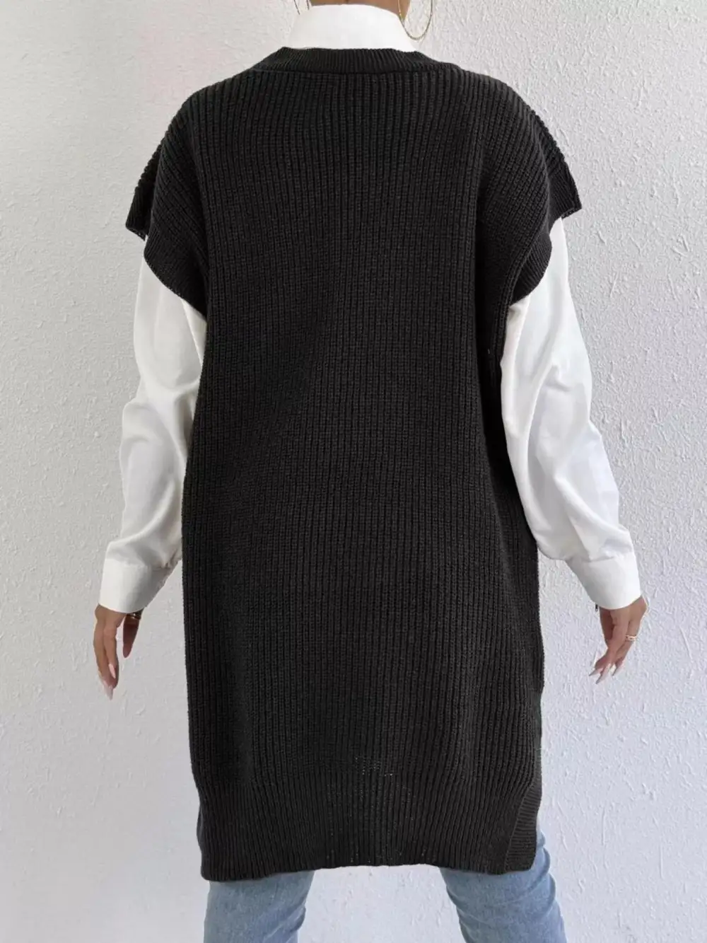 V Neck Slit Sweater Dress