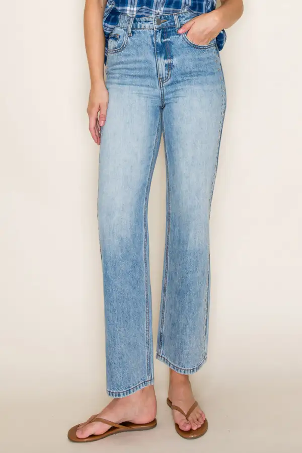 High Rise Studded Straight Jeans