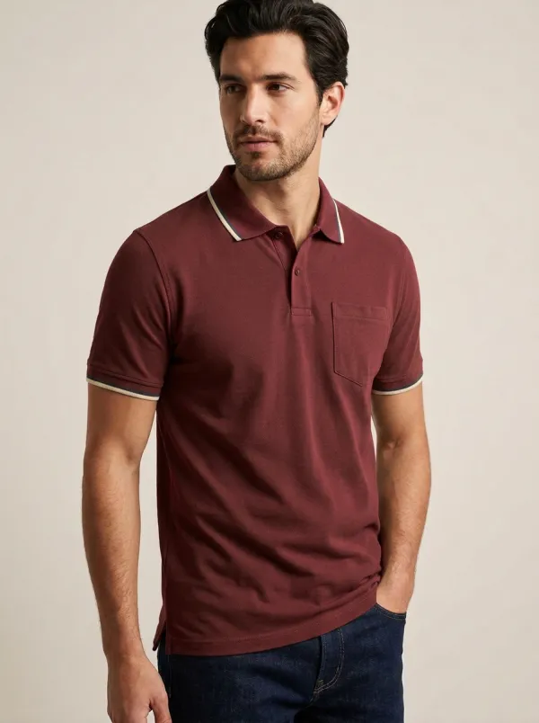 Women's Pocket Tipped-Collar Collared Polo Shirt