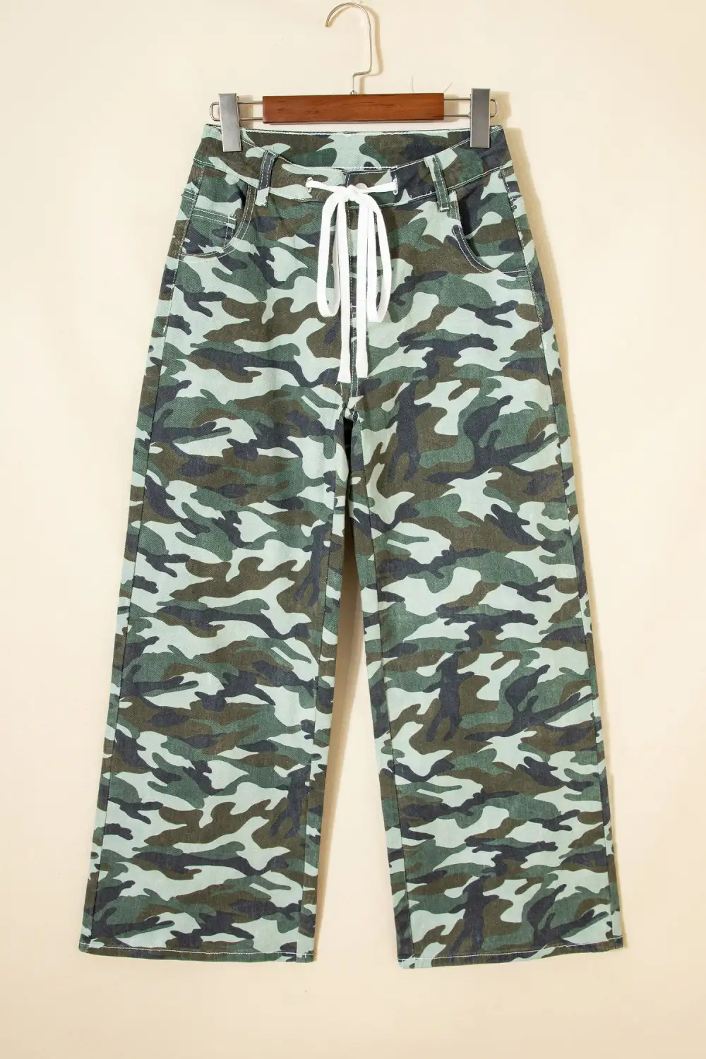 Women's Camouflage Print Wide Leg Drawstring Denim Pants