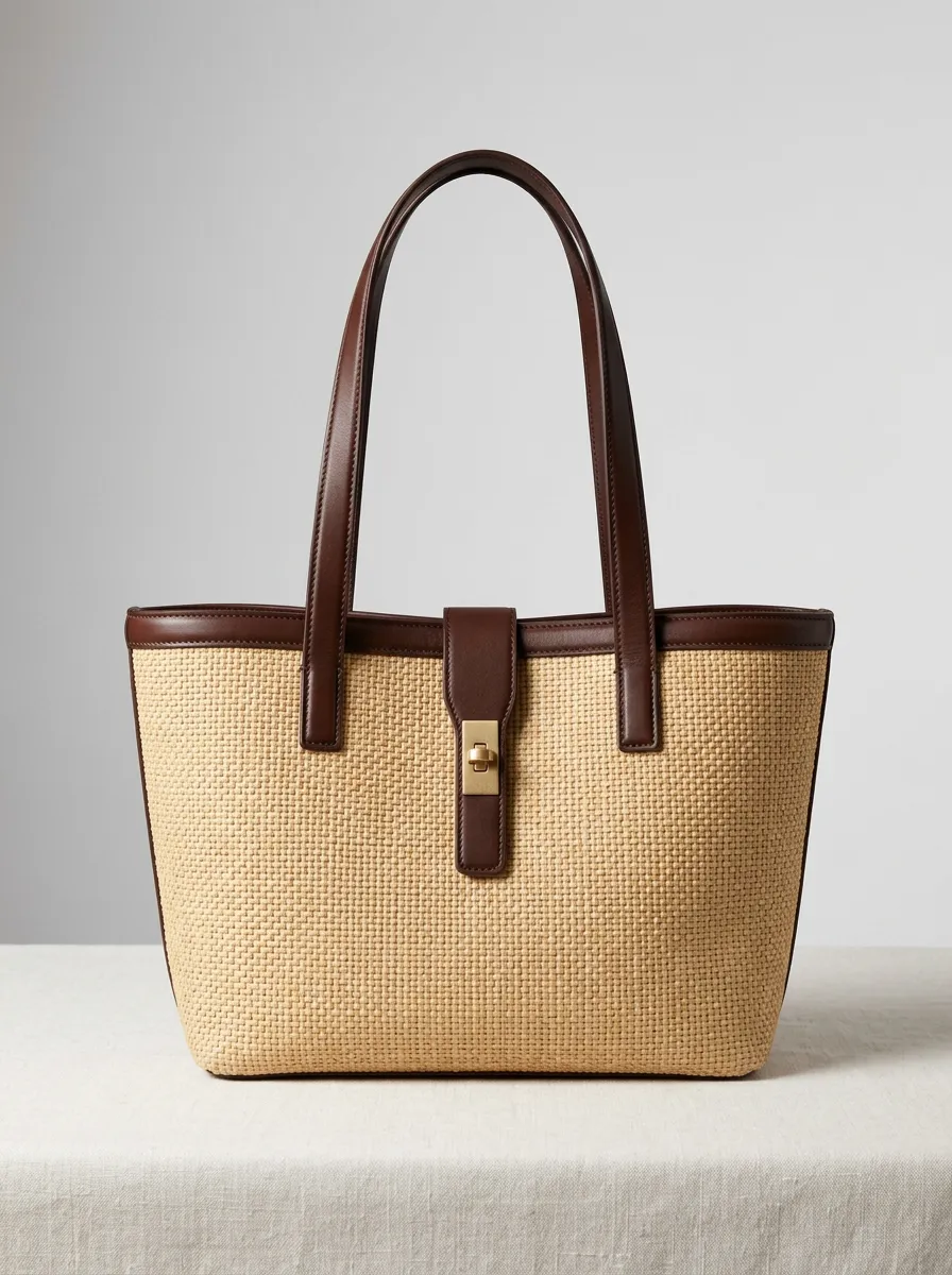 Leather-Trim-Look Women's Tote Bag
