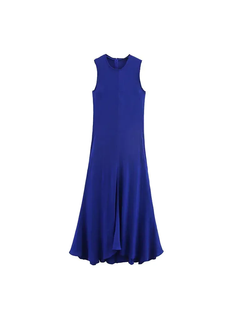 Sleeveless Linen Blend Midi Tie Detail Dress
