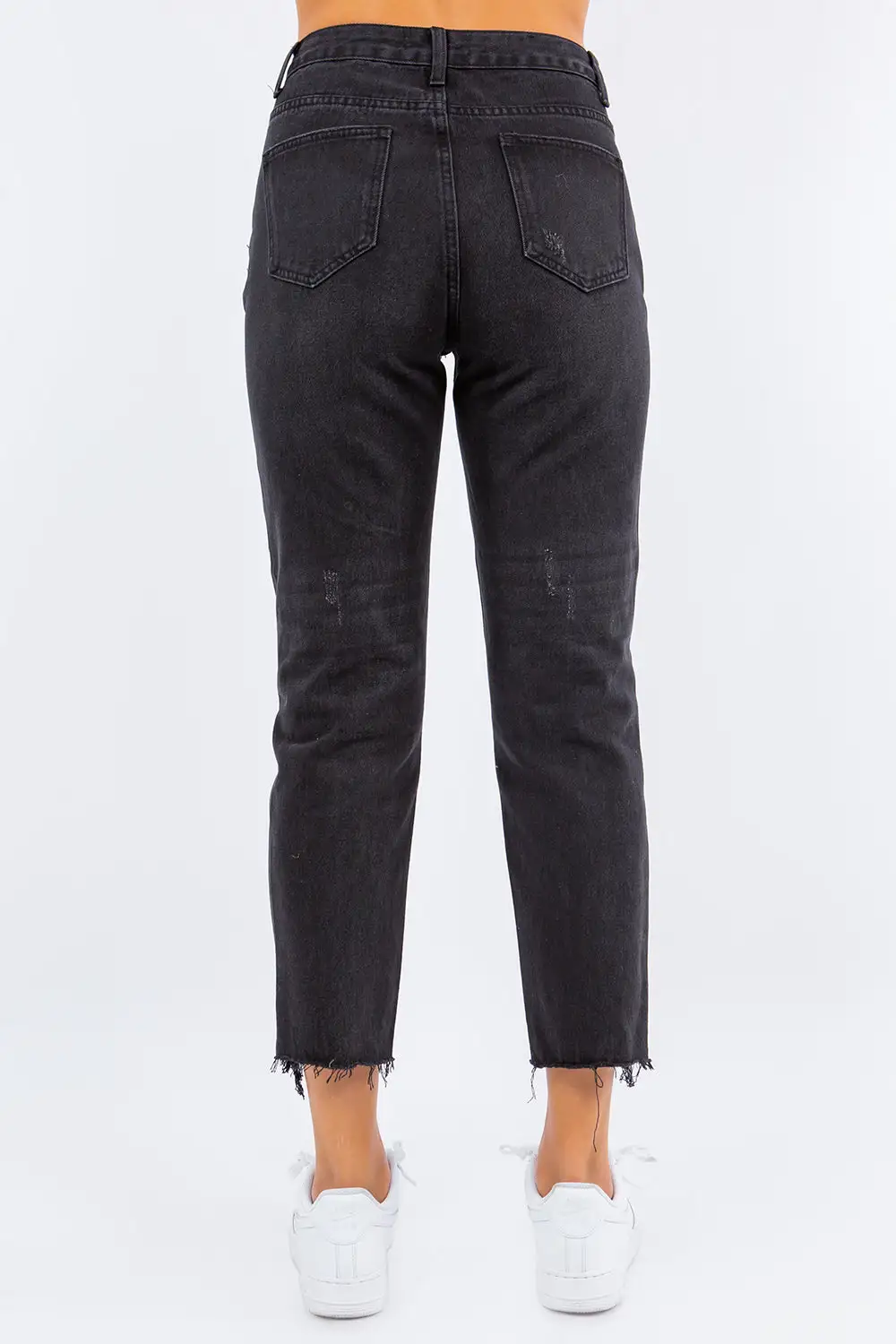Contoured High Waist Straight Leg Distressed Denim Jeans