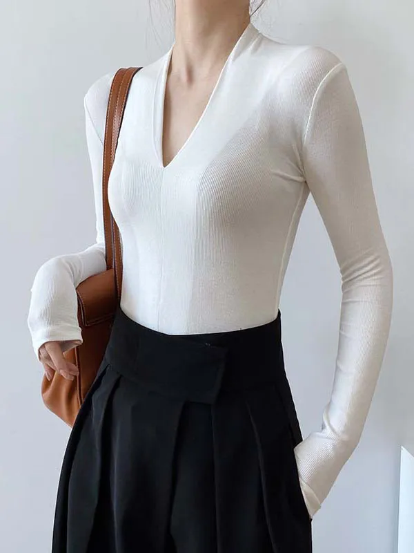 Slim Fit V-Neck Long Sleeve T-Shirt