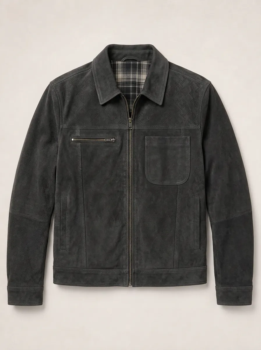 Men's Casual Geometric Embossed Suede Printed Jacket