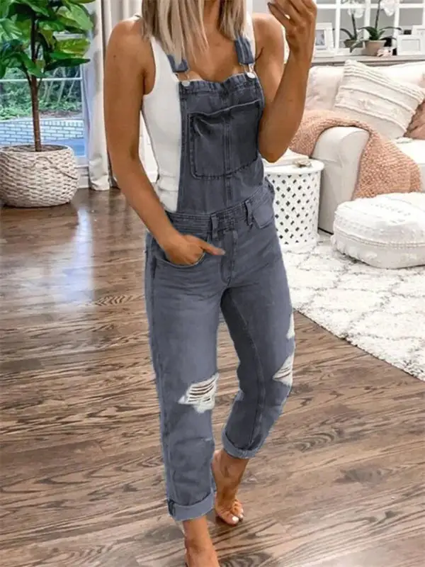 Double Shoulder Spaghetti Straps Ripped Denim Accessory