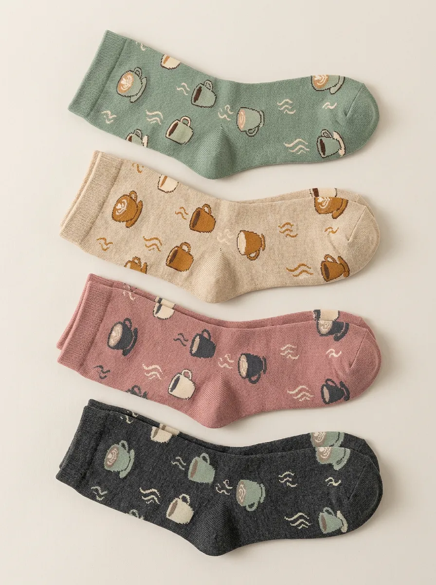 Women's Coffee Cup Graphic Crew Socks Four Pair Set