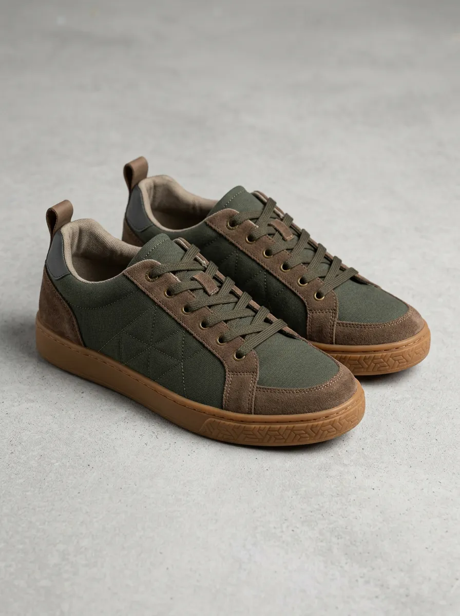 Clean-Look Geometric Suede Look Style Men's Casual Sneakers