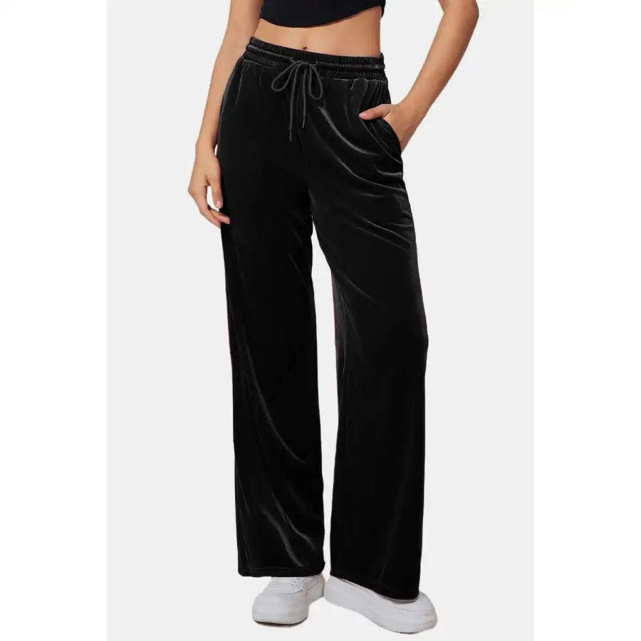 Drawstring Elastic Waist Straight Leg Pants