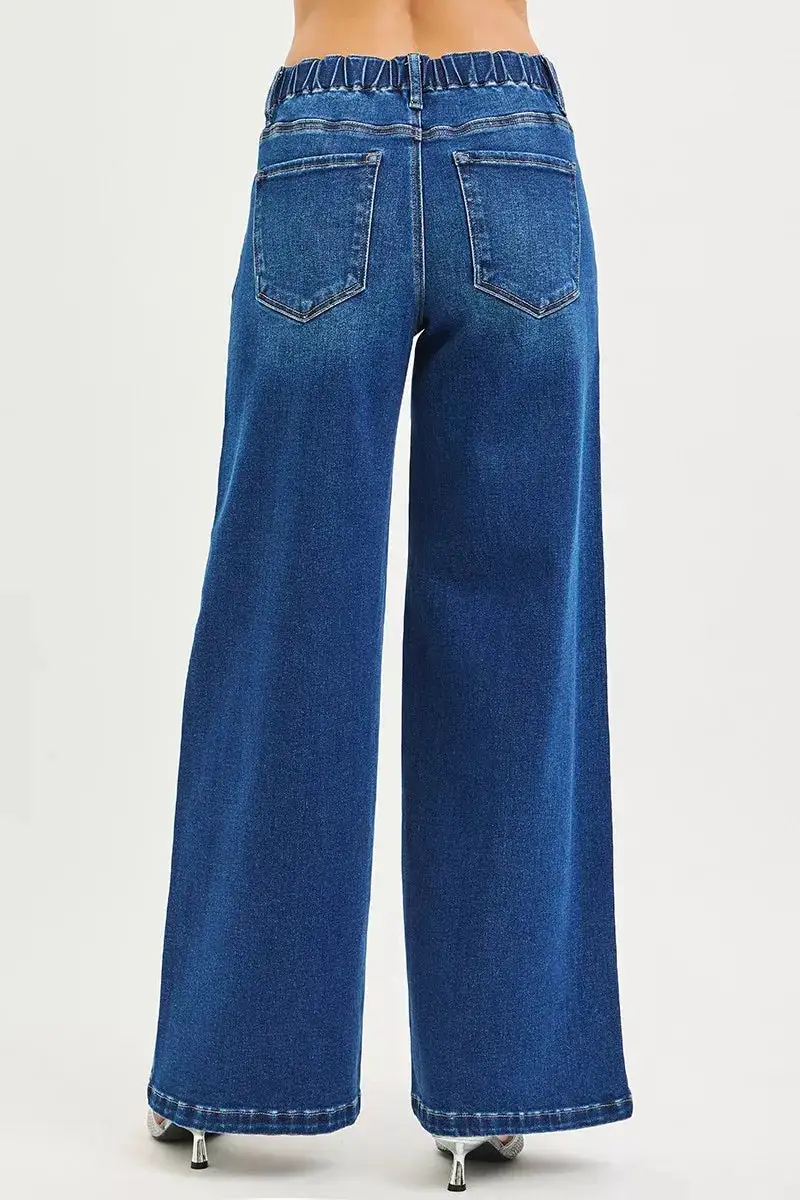 Mid Rise Drawstring Pintuck Jeans