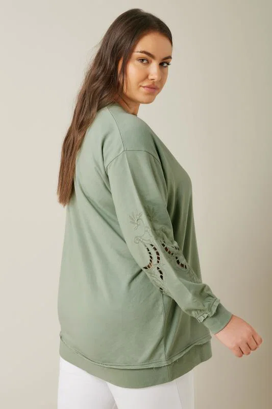 Sage Green Cutwork Crew Neck Sweatshirt detail 2