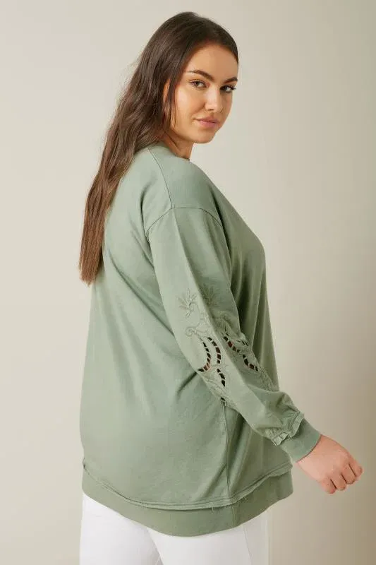 Sage Green Cutwork Crew Neck Sweatshirt