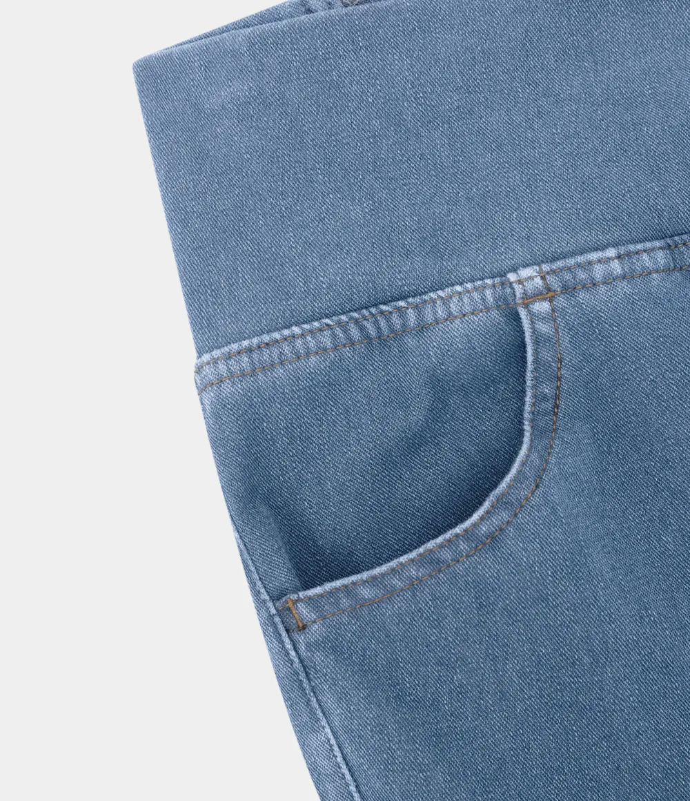 Magic High Waisted Crossover Pocket Cool Touch Washed Stretchy Knit Casual Super Flare Jeans