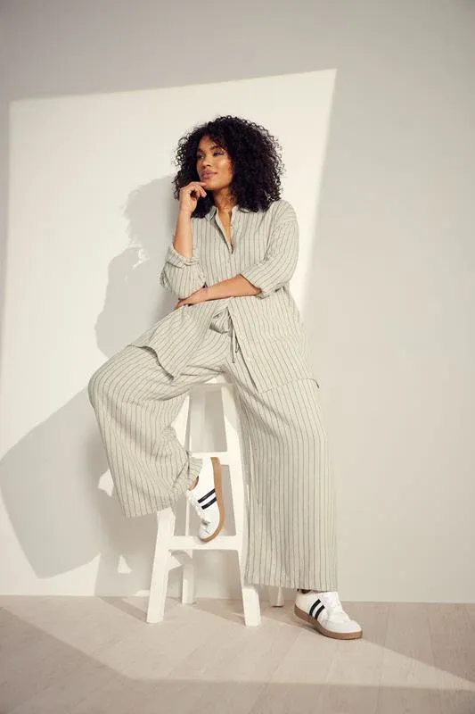 Natural Brown Stripe Print Premium Linen Trousers