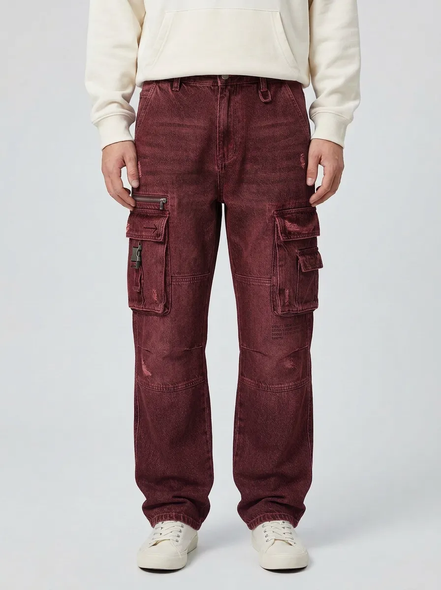 Men's Blue Distressed Utility Cargo Cargo Pants