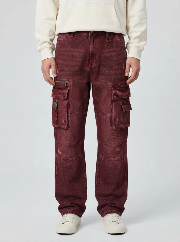 Men's Blue Distressed Utility Cargo Cargo Pants