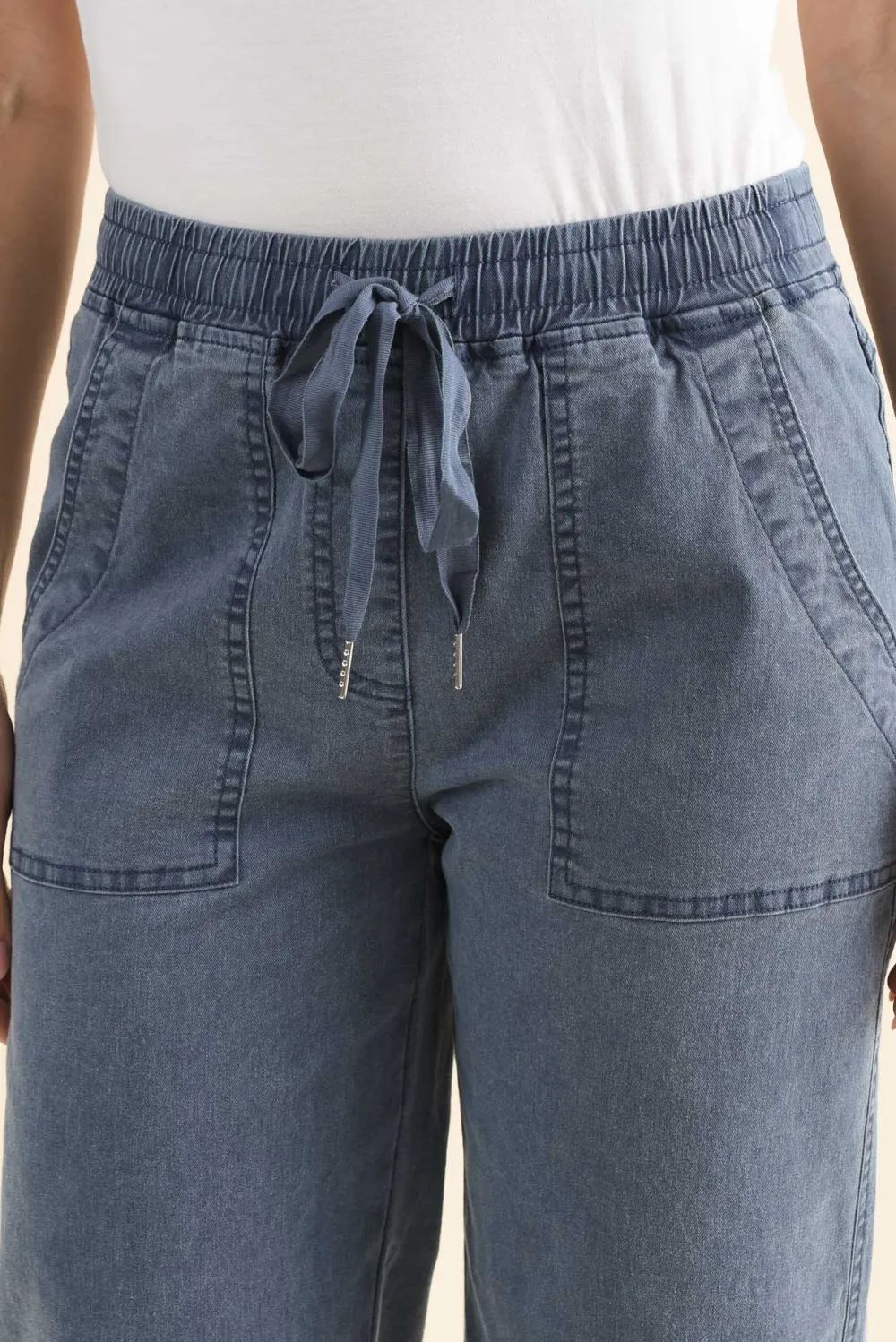 Denim High Rise Drawstring Pants