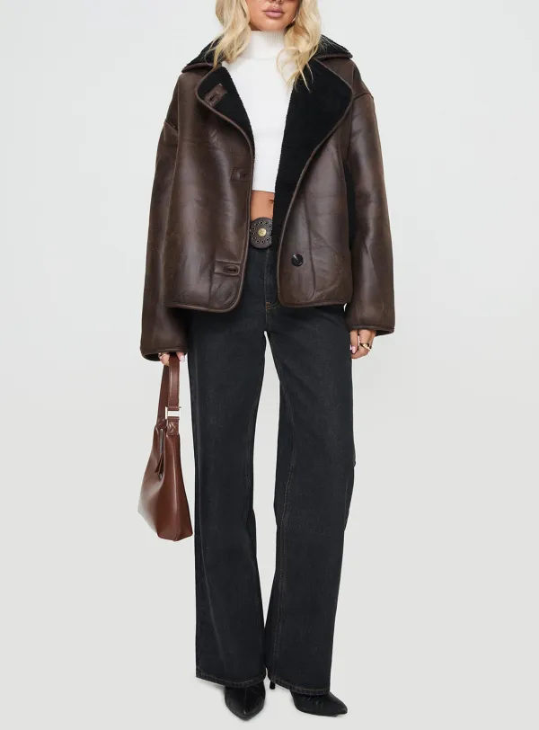 Reversible Faux Leather Shearling Jacket