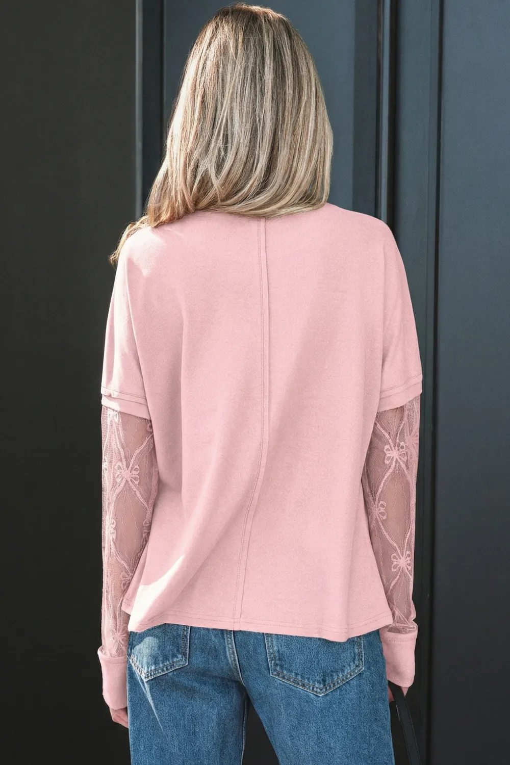 Light Pink Bow Textured Patchwork Tee