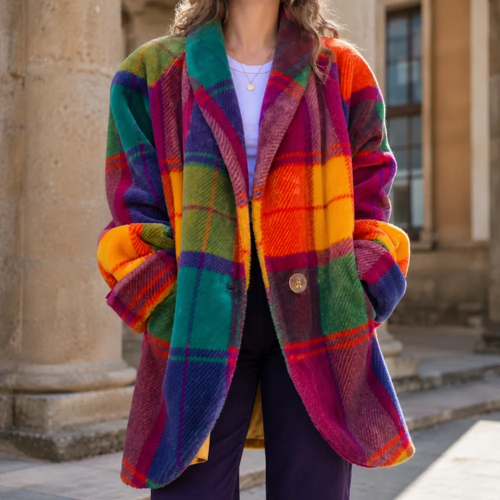 Plaid Notched Lapel Jacket
