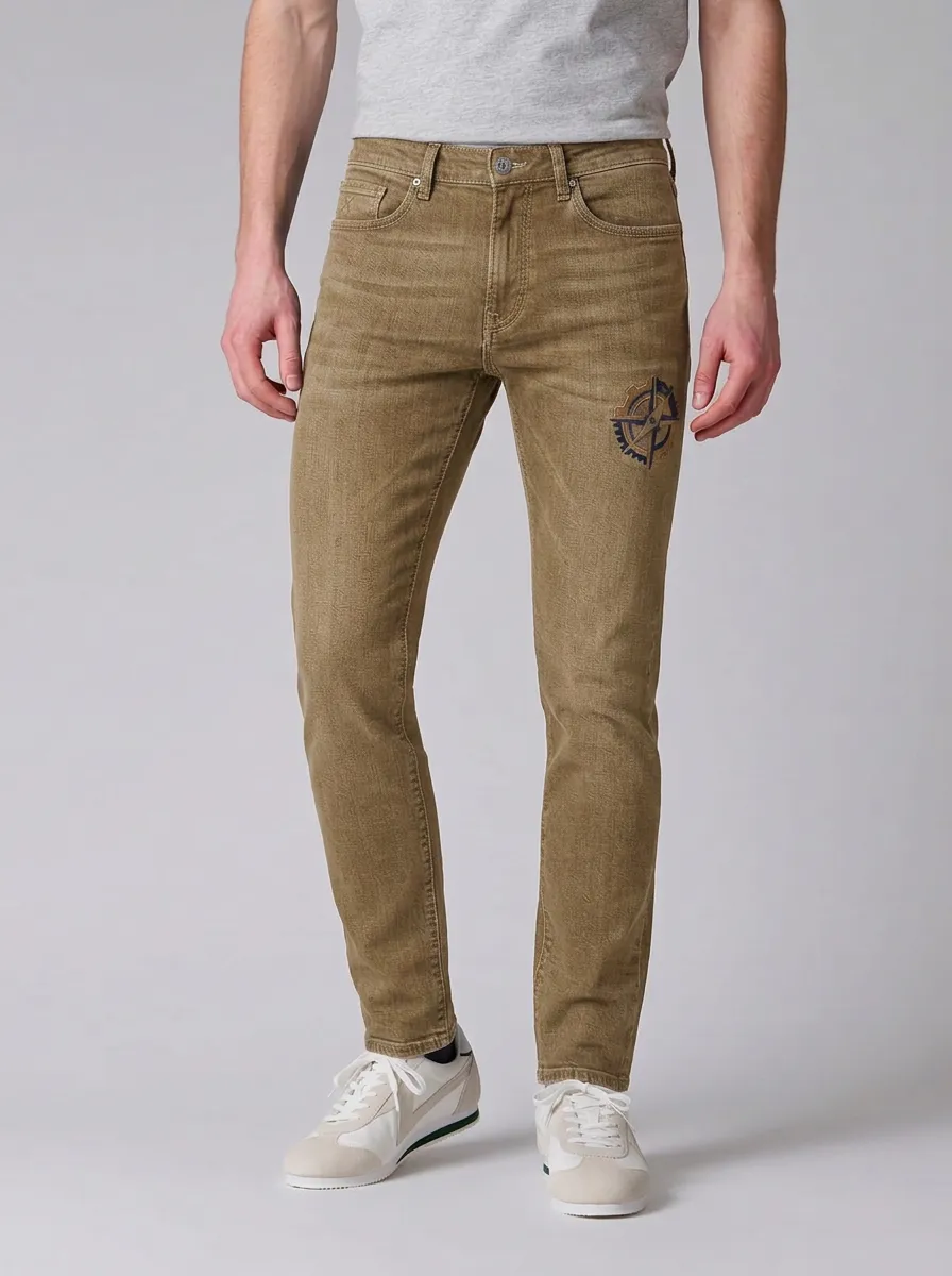 Men's Charcoal Grey Compass Emblem Grey Stretch Jeans