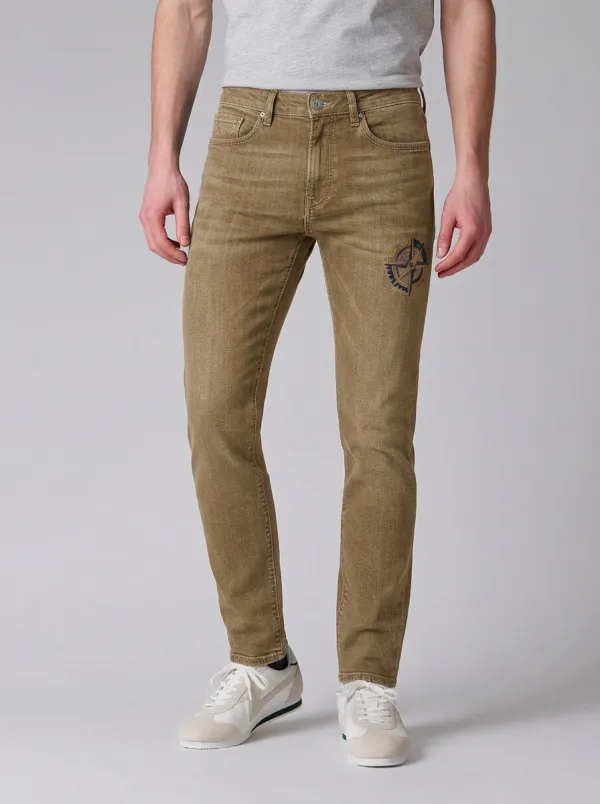 Men's Charcoal Grey Compass Emblem Grey Stretch Jeans