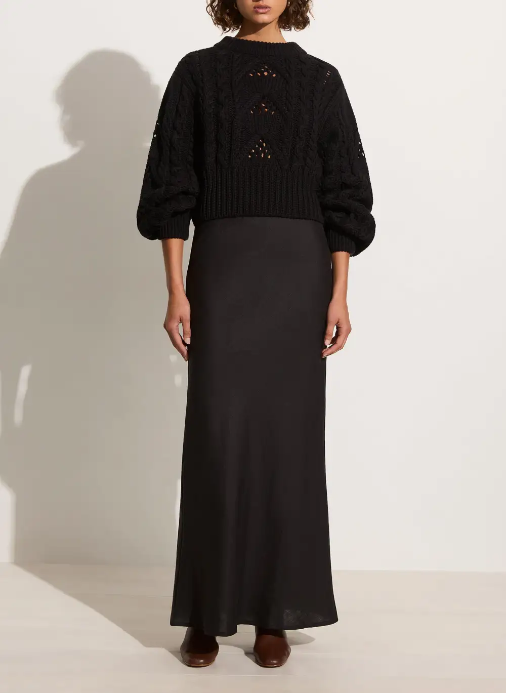 Casual Style Cotton Knit Black Jumper