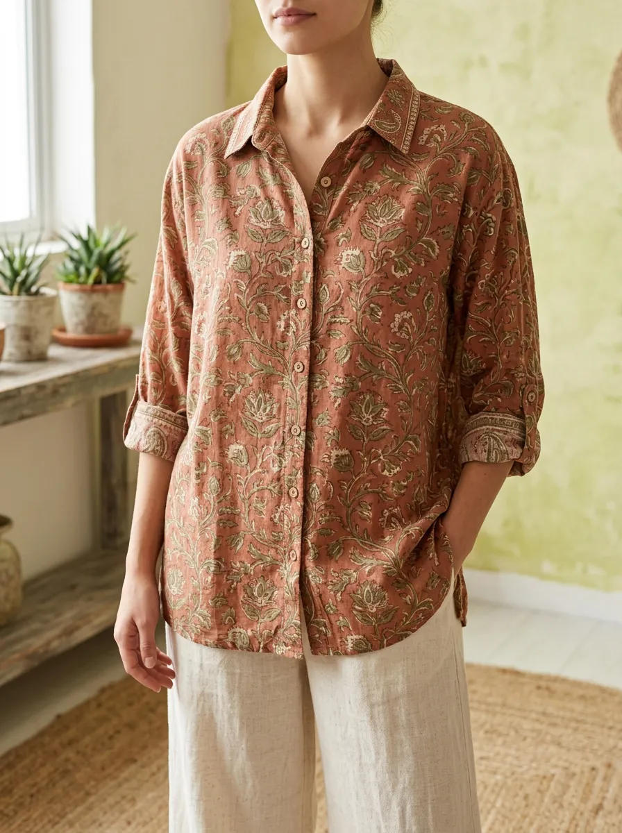 Women's Botanical Vintage Floral Botanical Shirt