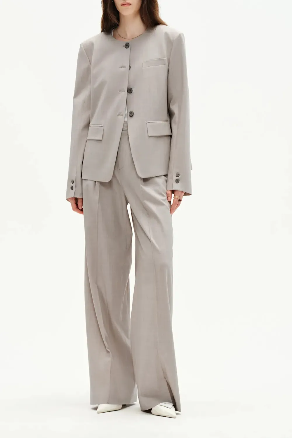 Round Neck Wool Blend Blazer