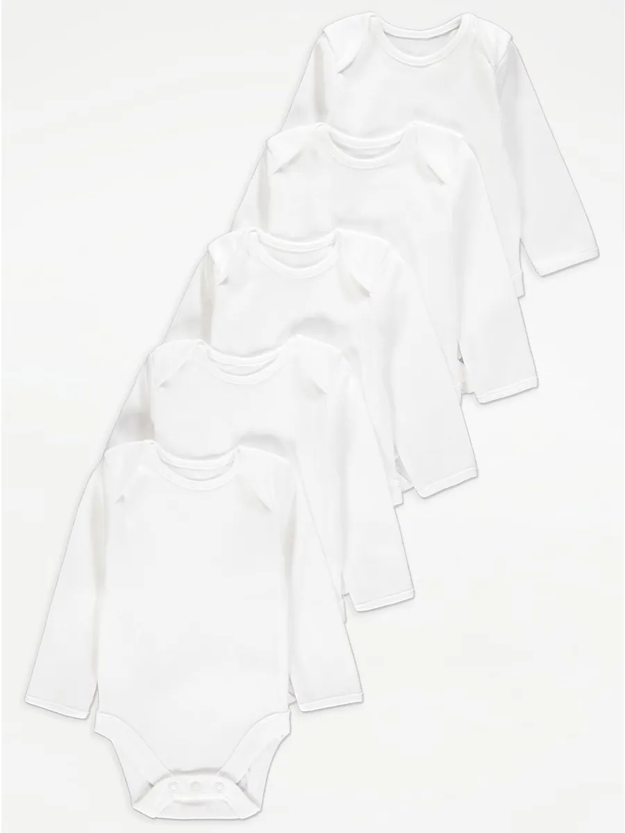 White Long Sleeve Bodysuits 5 Pack
