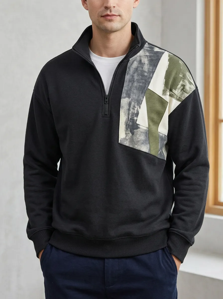 Outdoor-Inspired Profile Half-Zip Geometric Abstract Men's Half-Zip Sweatshirt