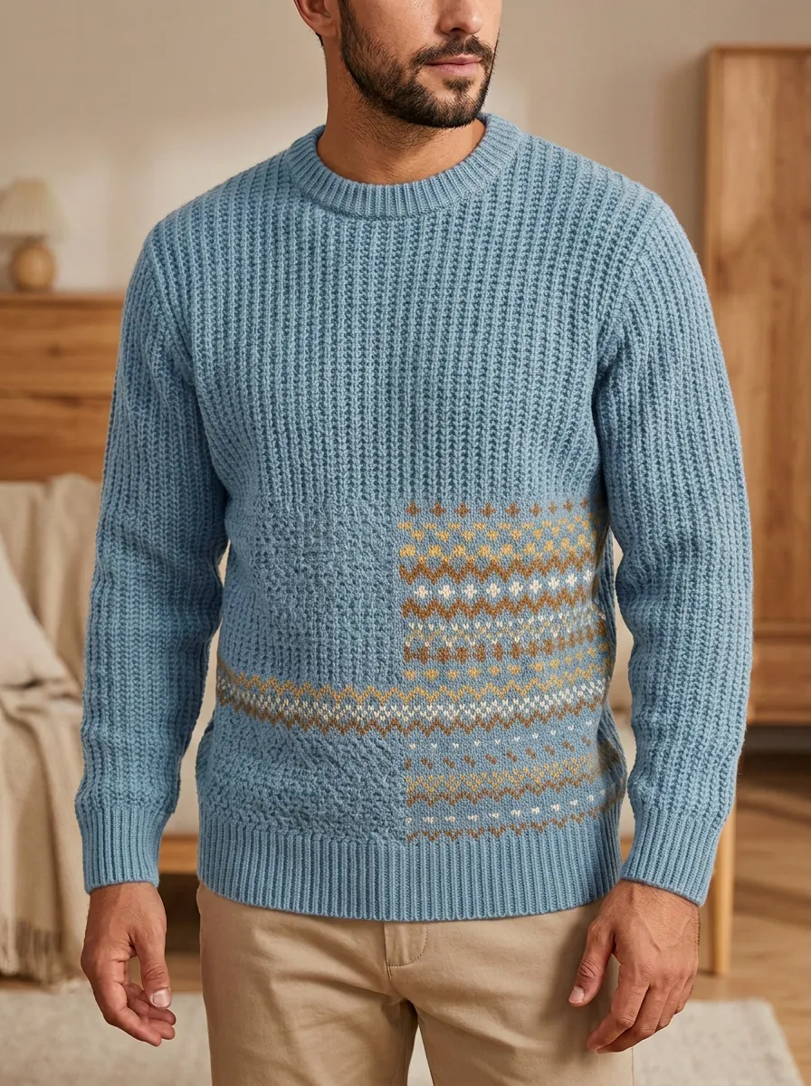 Men's Fair Isle Ribbed Knit Sweater