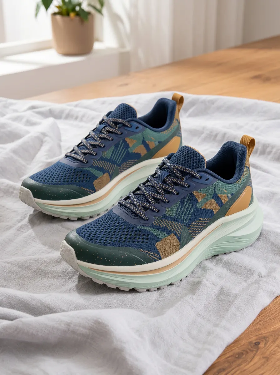 Women's Geometric Pattern Blue Green Printed Sneakers