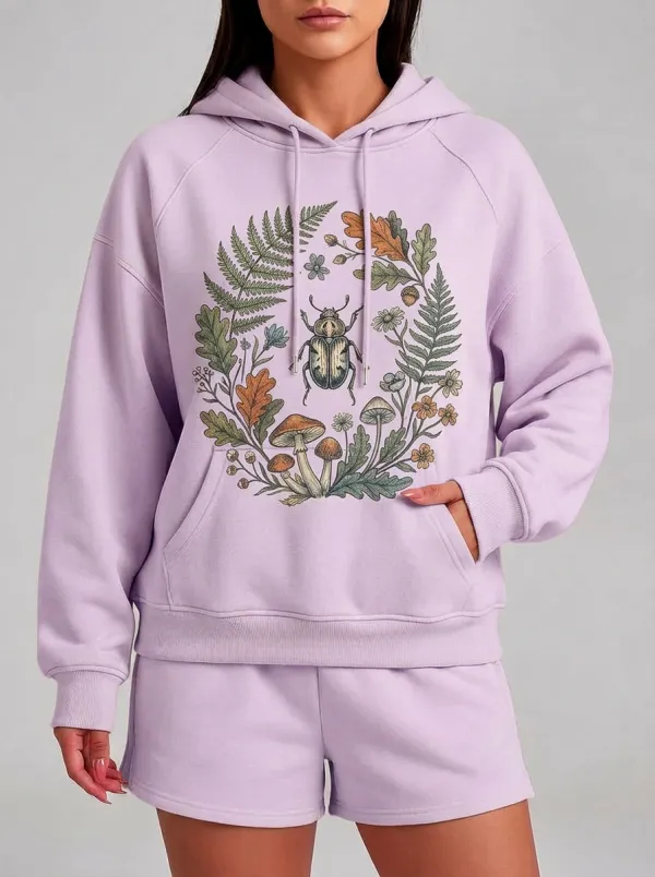 Women's Cottagecore Nature Beetle Mushroom Graphic Hoodie
