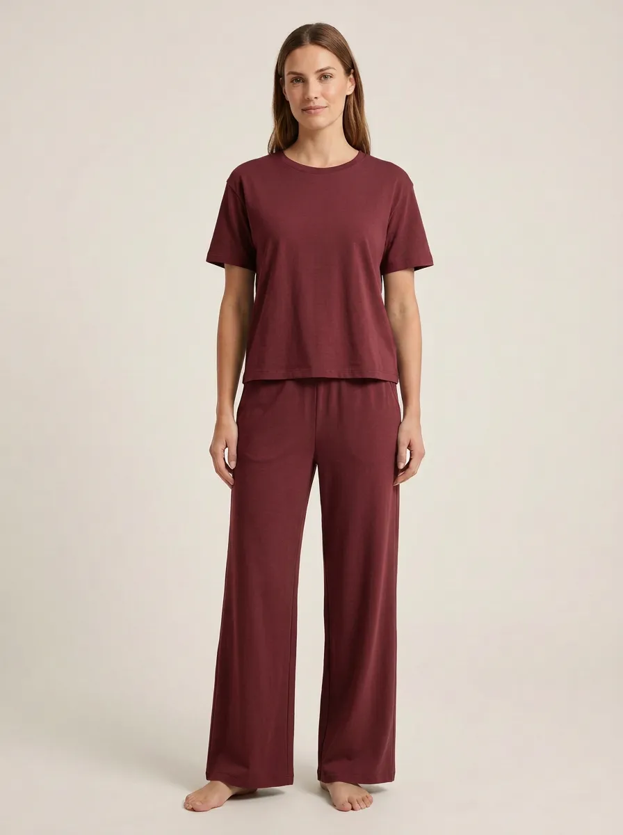 Women's Relaxed Crewneck Top And Wide-Leg Trouser Lounge Set