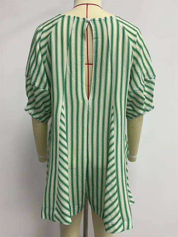 Short Sleeved Striped Jumpsuit Slim Loose Shorts