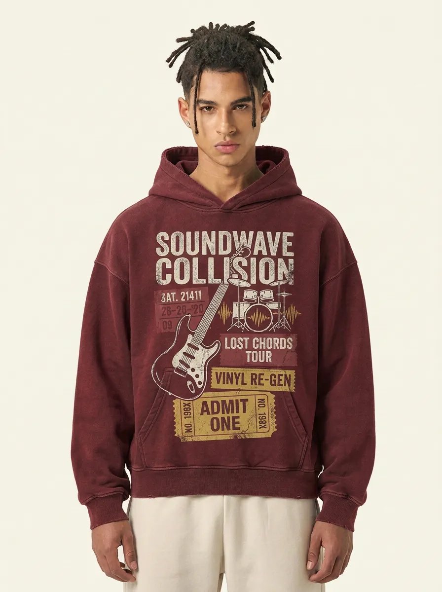 Men's Rock Music Lover Guitar Drum Printed Hoodie